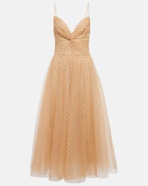 Monique Lhuillier Crystal Tulle Silk-lined Cocktail Dress - Natural
