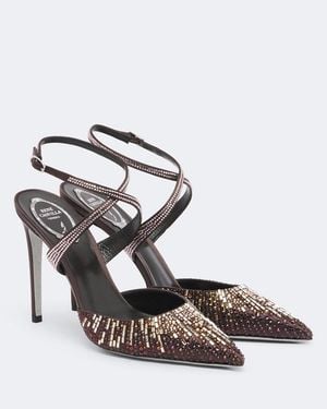 Rene Caovilla Swarovski-Embellished Satin Court Shoes - Metallic