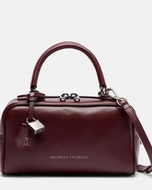 Brunello Cucinelli Boston Explorer Small Leather Tote Bag - Purple