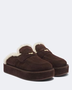 Miu Miu Plateau-Mules Aus Veloursleder - Braun