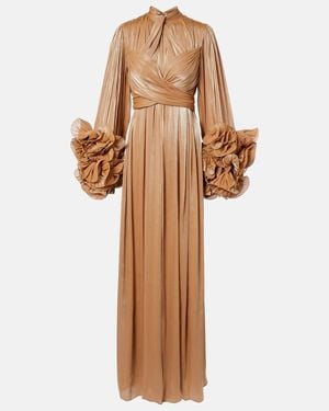 Costarellos Ruffled Lurex Georgette Gown - Brown