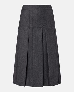 Prada Pleated Virgin Wool Flannel Midi Skirt - Grey