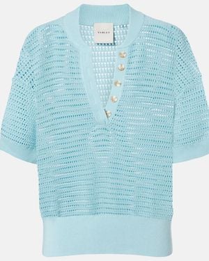 Varley Callie Open-Knit Cotton Polo Jumper - Blue