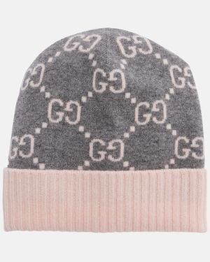 Gucci Gg Cashmere Jacquard Beanie - Grey