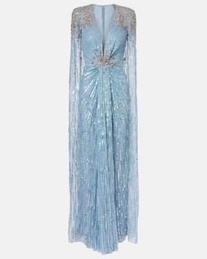 Jenny Packham Symphony Embellished Caped Gown - Blue