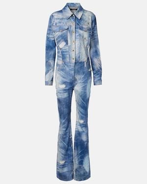 Roberto Cavalli Printed Trompe L'Oil Denim Jumpsuit - Blue
