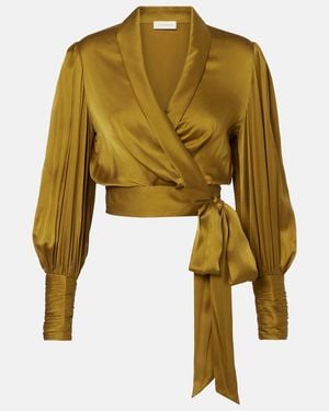 Zimmermann Silk Satin Wrap Top - Yellow