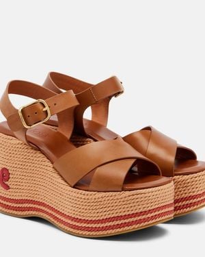 Chloé Sand Leather Wedge Sandals - Brown