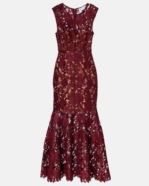Self-Portrait Floral Lace Midi Dress - Red