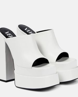 Versace Leather Platform Mules - White