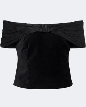 RIXO London Chime Off-Shoulder Cotton Velvet Top - Black