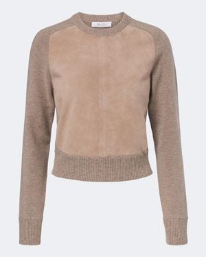 Max Mara Pullover Aus Wolle Und Kaschmir Mit Veloursleder - Natur