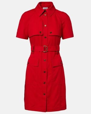 Burberry Belted Wool Shirt Dress - Red