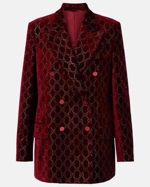 Gucci Gg Embellished Cotton Velvet Blazer - Red