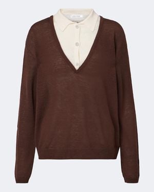 AYA MUSE Eirae Panelled Linen-Blend Jumper - Brown