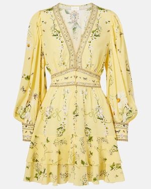 CAMILLA Floral Silk Crepe Minidress - Yellow