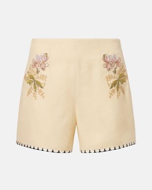 Valentino Escape Floral Embroidered Shorts - Natural