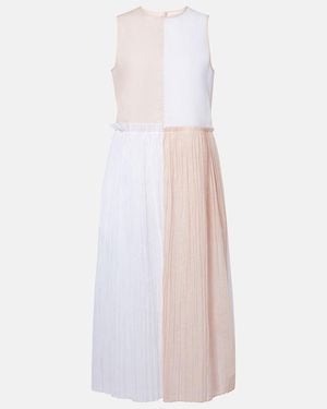 Jil Sander Pleated Cotton Organza Muslin Midi Dress - White