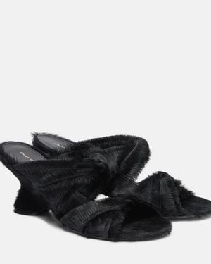 Dries Van Noten Calf Hair Wedge Sandals - Black