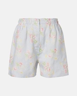 Prada Shorts De Lino Florales - Blanco