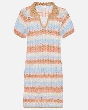 Anna Kosturova Crochet Striped Cotton Polo Dress - Gray