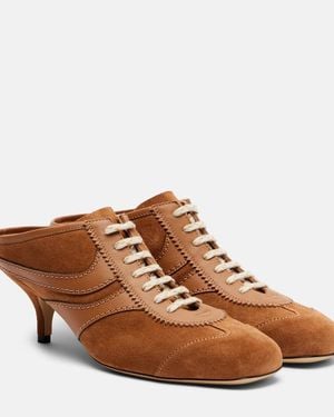 Dries Van Noten Mules 65 Aus Veloursleder Und Leder - Braun