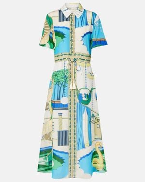 Tory Burch Printed Silk And Cotton Shirt Dress - Blue