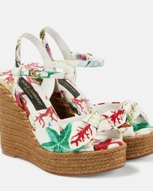 Dolce & Gabbana Capri Cava Printed Espadrille Wedges - Metallic