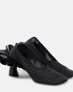 Dries Van Noten Ruffled Leather-Trimmed Mesh Court Shoes - Black