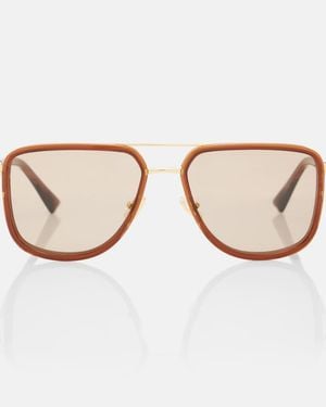 Bottega Veneta Metal Combi Aviator Sunglasses - Brown