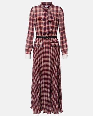 Self-Portrait Belted Checked Chiffon Midi Dress - Red