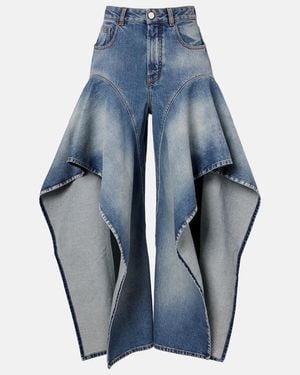 Alaïa Ruffled Wide-Leg Jeans - Blue