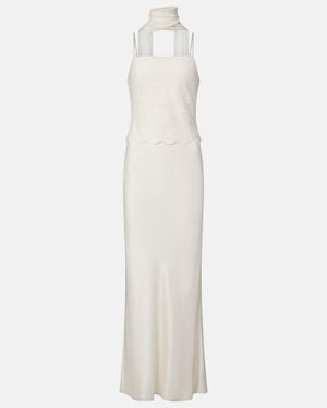 Posse Cove Tulle-Trimmed Silk-Blend Satin Maxi Dress - White