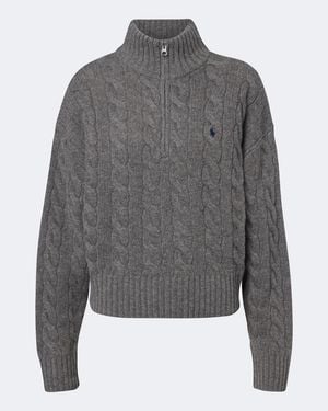 Polo Ralph Lauren Cable-Knit Wool-Blend Half-Zip Sweater - Gray