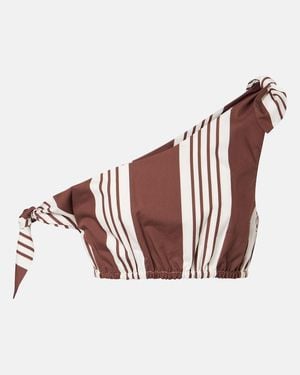 Posse Rosie Asymmetric Striped Cotton Crop Top - Red