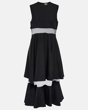 Noir Kei Ninomiya Mesh-Trimmed Wool Midi Dress - Black