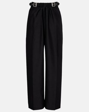 Loewe Gathered Wool And Silk Wide-Leg Pants - Black