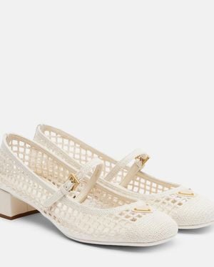 Prada Crochet Mary Jane Pumps - White