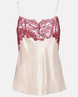 Saint Laurent Lace-Trimmed Silk Satin Camisole - Pink