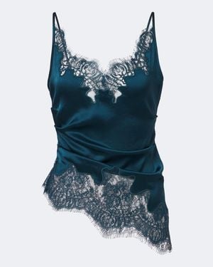 JACQUES WEI Top Lencero De Saten Fruncido Con Encaje - Azul