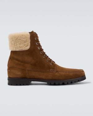 Manolo Blahnik Sycamor Shearling-Trimmed Suede Boots - Brown