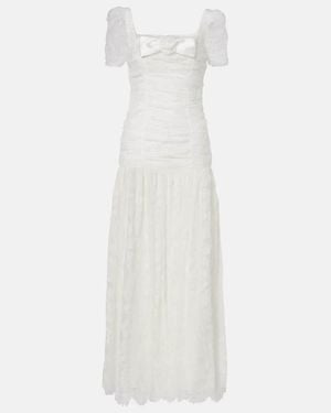 Self-Portrait Ruched Lace And Tulle Maxi Dress - White