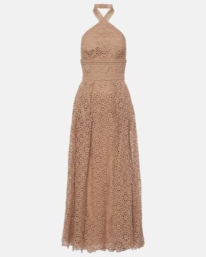 Elie Saab Macrame Halterneck Cotton-Blend Midi Dress - Brown