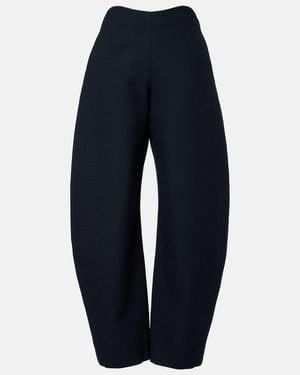 Alaïa Round Wool Crepe Barrel-Leg Pants - Blue