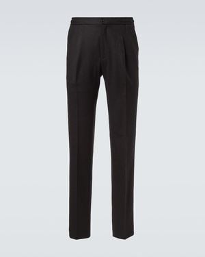 Rubinacci Virgin Wool Flannel Tapered Trousers - Black