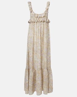 Chloé Floral Ruffled Silk Charmeuse Maxi Dress - Natural