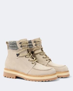 Eleventy Suede Lace-Up Boots - Natural