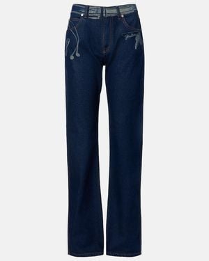 Jean Paul Gaultier Printed Mid-Rise Straight Jeans - Blue