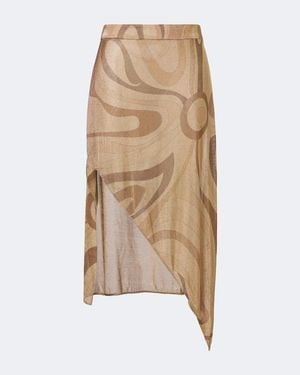 PUCCI Marmo Asymmetric Lurex Midi Skirt - Natural