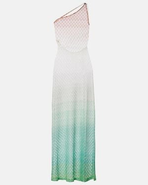 Missoni Open-Knit One-Shoulder Lame Beach Cover-Up - White